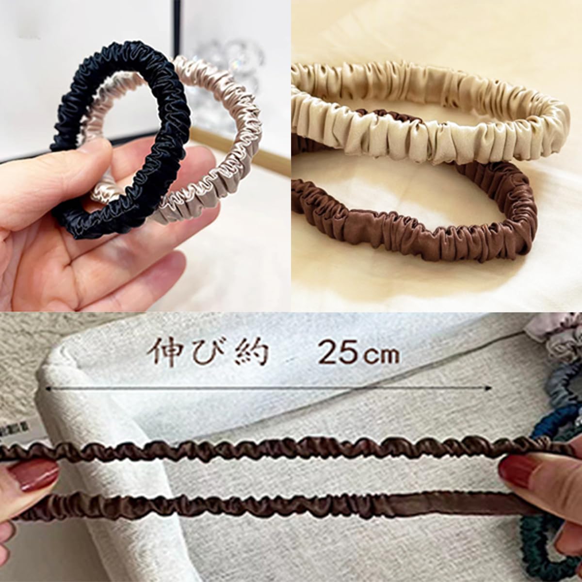Amazon | 【100%シルク】 ヘアゴム ブラウン ブラック シュシュ